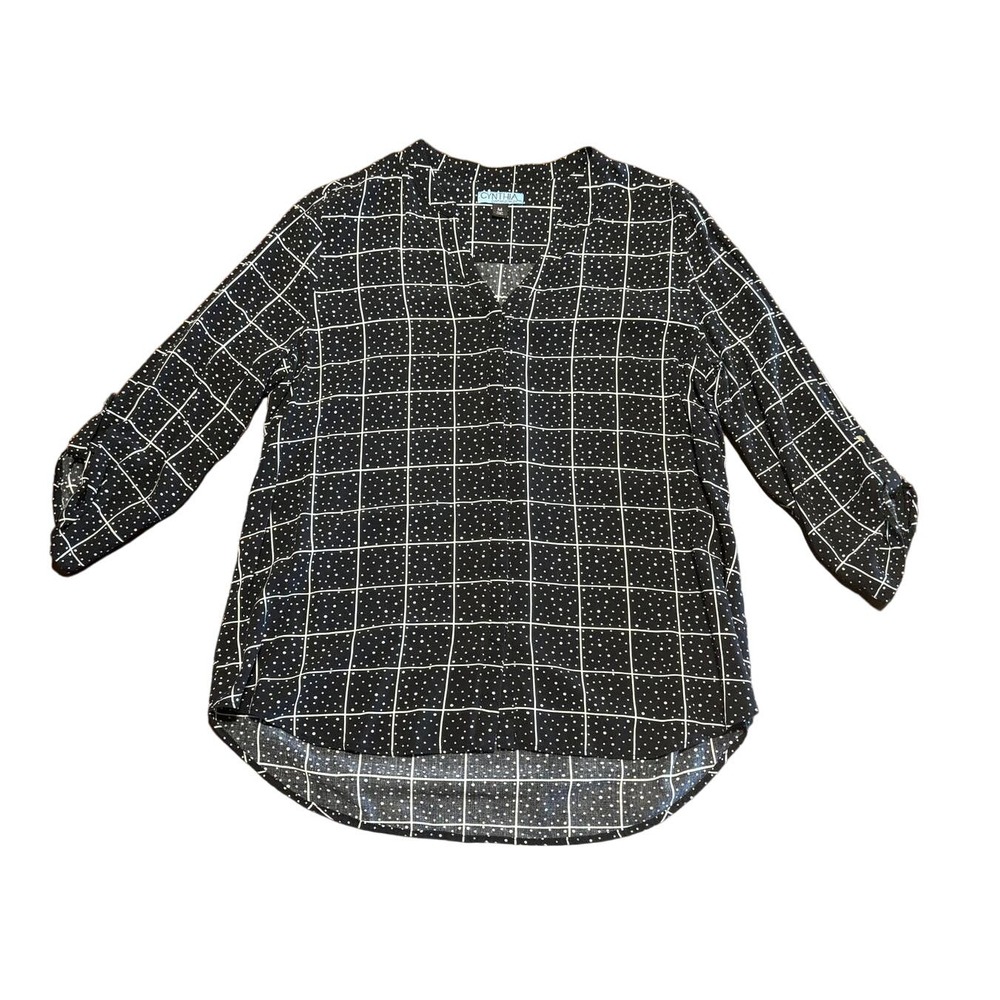 Cynthia Rowley Women Black and White Dotted Print Blouse Long Sleeve